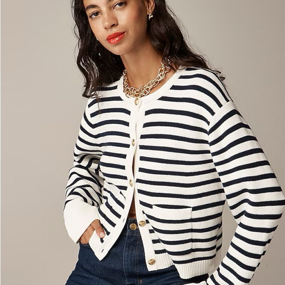 NWT J CREW relaxed Emilie sweater lady jacket  in Natural Navy stripe